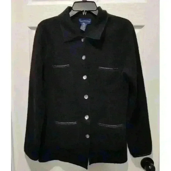 Charter Club Womens Button Front Pure Wool Jacket Size Small Black with Pockets‎ - Picture 1 of 10